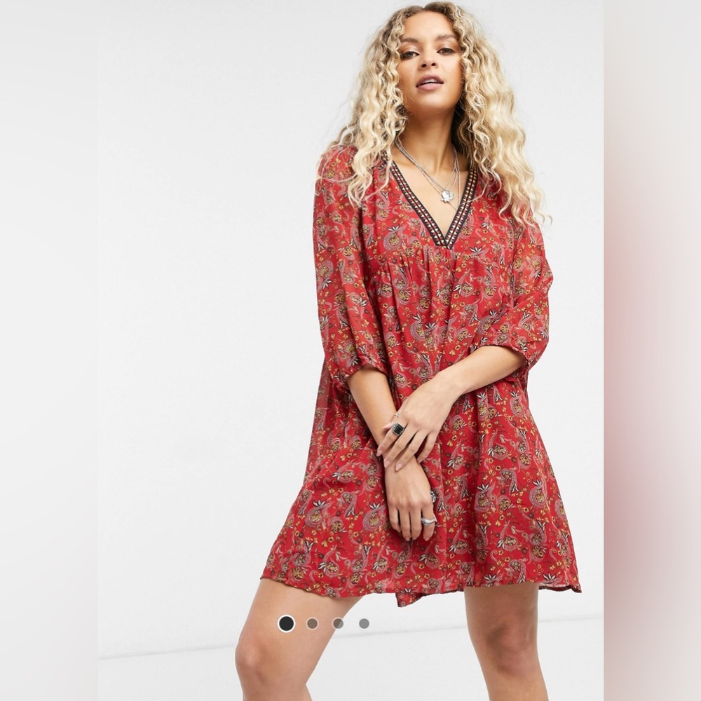 Vila red paisley print dress in size S